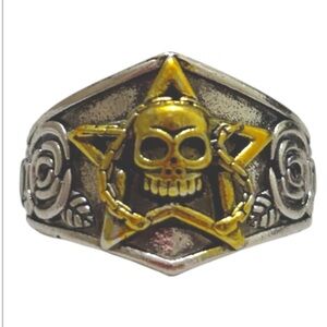 Dipped Stainless Steel Custom made Adjustable Skull Rose & Star Ring